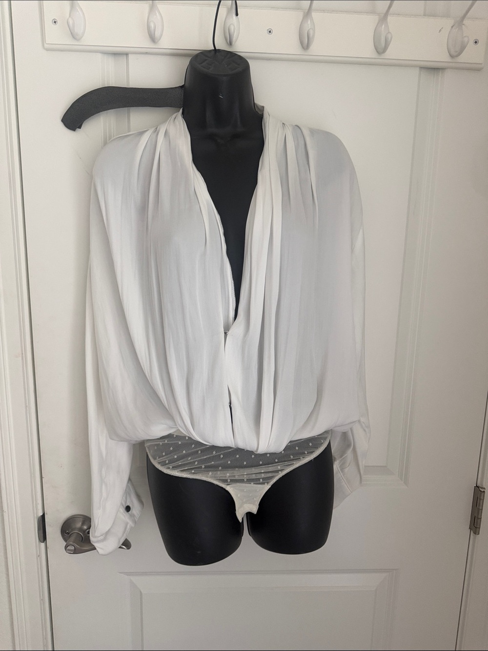 Free People White Draped Long Sleeve Bodysuit